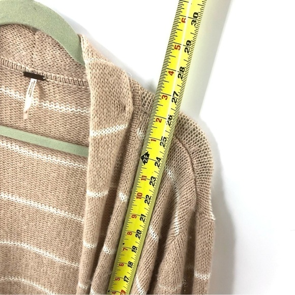 Free People Size Large Angora Blend Cardigan Open Front Sweater Striped Tan - Picture 8 of 9